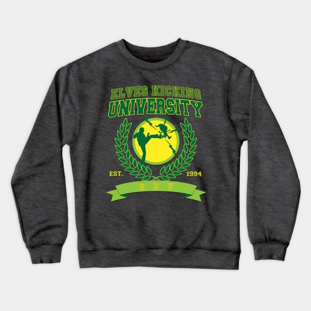 Kicking Elves University Crewneck Sweatshirt by chilangopride